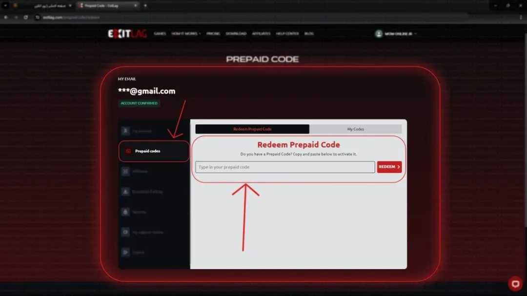 فعال سازی کد Prepaid ExitLag