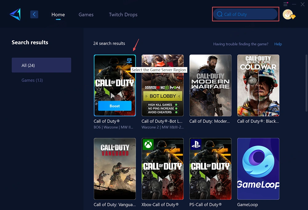 بهترین تحریم شکن برای Call of Duty | مقایسه GearUP با ExitLag و دیگر رقبا 8 gearup search