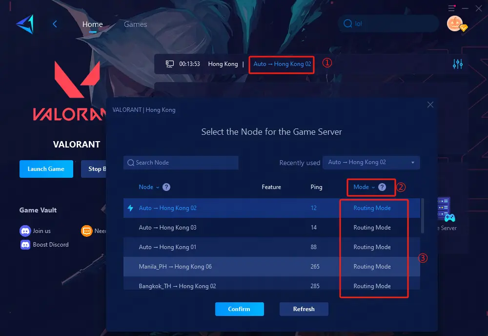 آموزش تغییر حالت (Mode) در GearUP Booster؛ رفع پینگ و مشکل ورود به برنامه 8 (تصویر ۱: راهنمای انتخاب نودهای دارای Routing Mode)